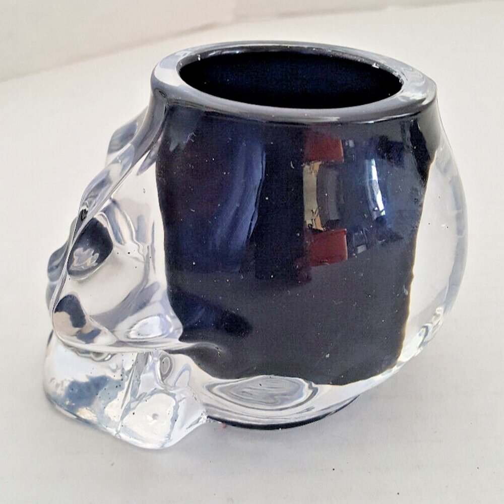 SKULL GLASS CANDLE HOLDERS Lot Of 2 Goth Decor HALLOWEEN Heavy 4"